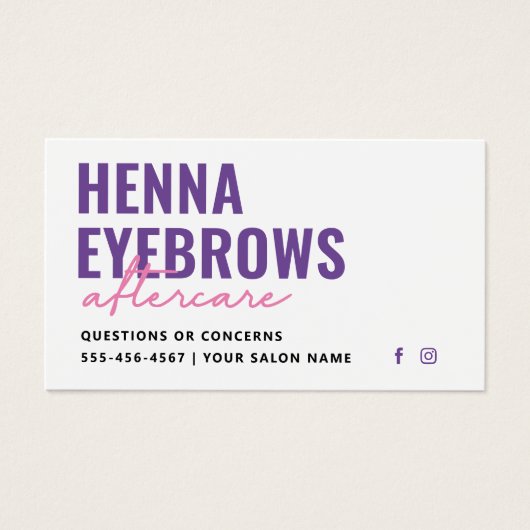 Elke kleur Henna Brows Brows Tint Aftercare Kaart (Voorkant)