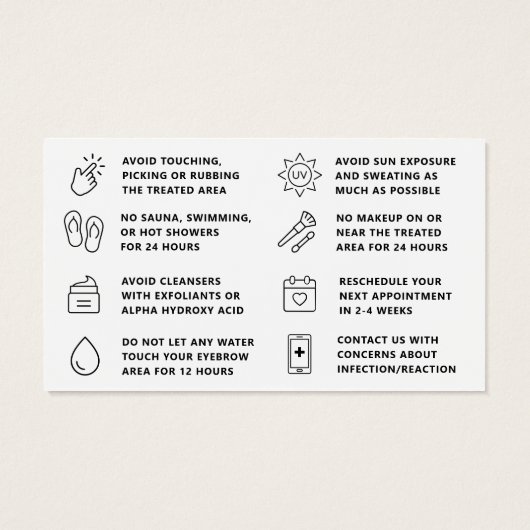 Elke kleur Henna Brows Brows Tint Aftercare Kaart (Achterkant)