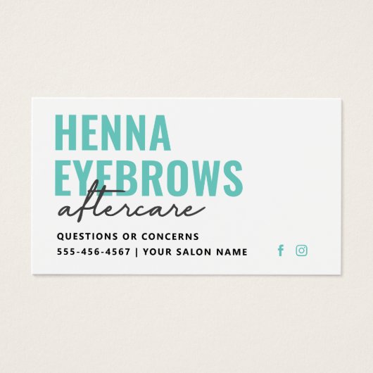 Elke kleur Henna Brows Brows Tint Aftercare Kaart (Voorkant)