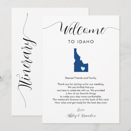Elke kleur Idaho bruiloft welkomstbrief reisschema (Voorkant / Achterkant)