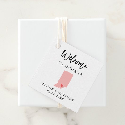 Elke Kleur-Indiana bruiloft Welkomsttas Bedankjes Labels (In situ)