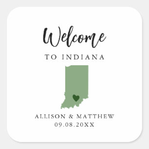 Elke Kleur-Indiana bruiloft Welkomsttas of doos Vierkante Sticker