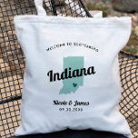 Elke Kleur-Indiana Kaart Welkomsttas, Tote Bag<br><div class="desc">Het weekend van het huwelijk heet een cadeautas voor gasten uit de stad voor je bruiloft, met afbeelding van Indiana. U kunt de kleuren voor om het even welk deel van dit ontwerp uitgeven, evenals het hart naar de plaats van uw bruiloft verplaatsen. Om kleuren te veranderen, personaliseert de klik...</div>