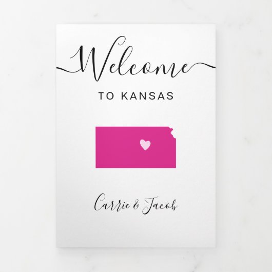 Elke kleur Kansas bruiloft welkom reisroute brief Drieluik Programma (Cover)