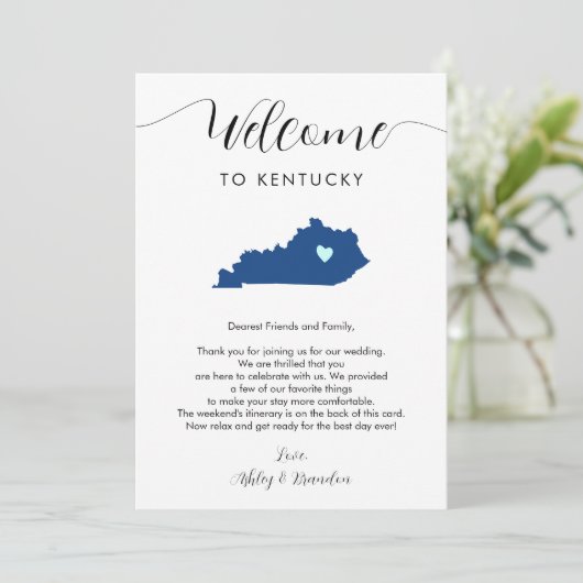 Elke Kleur Kentucky Huwelijks Welkomstbrief Routep (Staand voorkant)