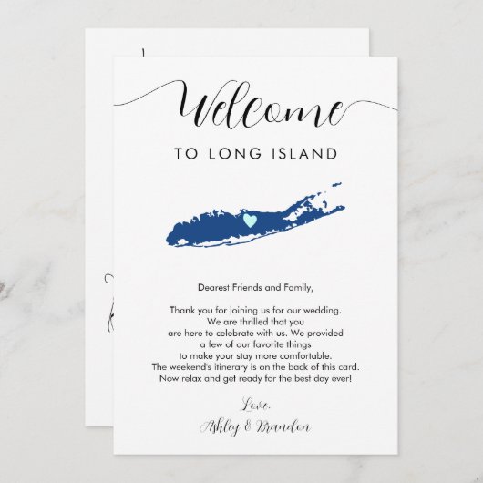 Elke Kleur Long Island Huwelijks Welkom Itinerariu (Voorkant / Achterkant)