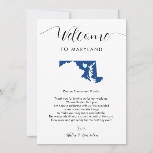 Elke kleur Maryland bruiloft welkomstnotitie reiss (Voorkant)