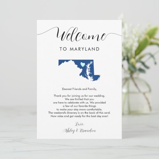 Elke kleur Maryland bruiloft welkomstnotitie reiss (Staand voorkant)