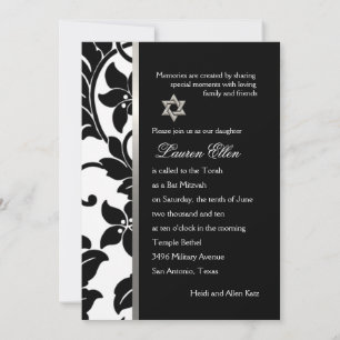 Elke kleur met Black Damask Bat Mitzvah Kaart