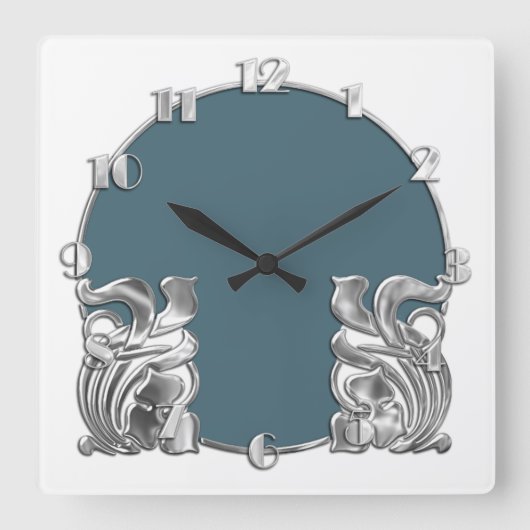 Elke kleur met White Art Deco Silver Design Vierkante Klok (Voorkant)