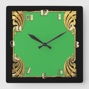 Elke kleur met zwart art deco goudontwerp vierkante klok