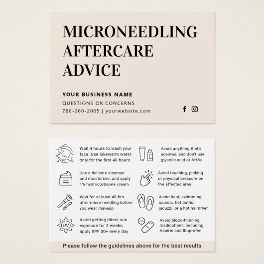Elke Kleur Microneedling Aftercare Kaart (Voorkant /achterkant)