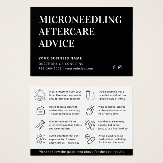 Elke Kleur Microneedling Aftercare Kaart (Voorkant /achterkant)