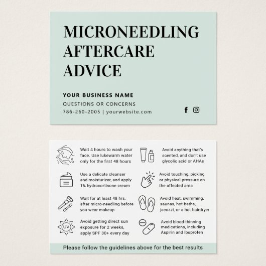 Elke Kleur Microneedling Aftercare Kaart (Voorkant /achterkant)