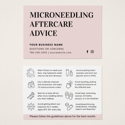 Elke Kleur Microneedling Aftercare Kaart (Voorkant /achterkant)
