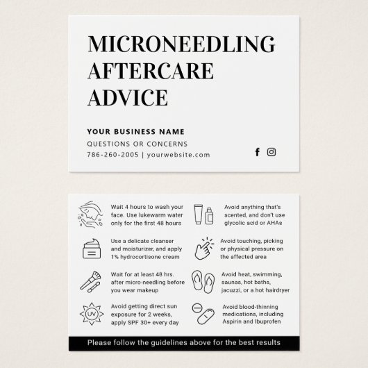 Elke Kleur Microneedling Aftercare Kaart (Voorkant /achterkant)