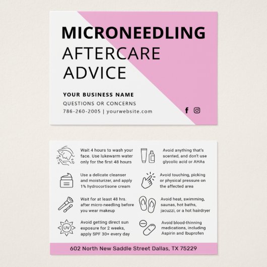 Elke Kleur Microneedling Aftercare Kaart (Voorkant /achterkant)