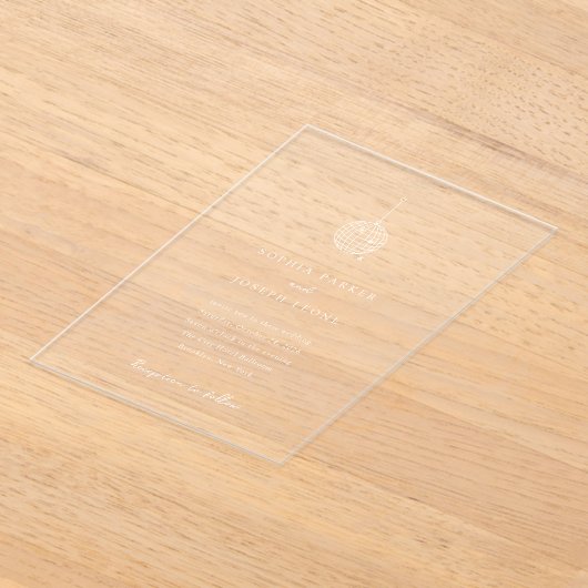 Elke kleur minimalistische discobal | Bruiloft Acryl Uitnodigingen (Laagn)