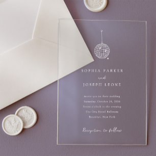 Elke kleur minimalistische discobal   Bruiloft Acryl Uitnodigingen