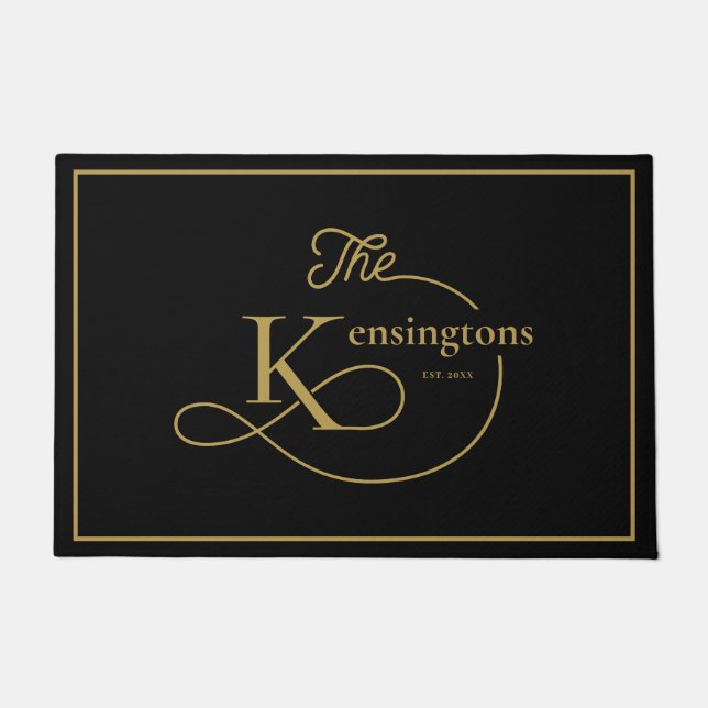 Elke kleur | Moderne familienaam Monogram Deurmat (Voorkant)