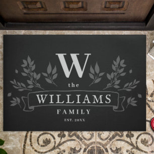 Elke kleur Monogram bijtende familienaam Deurmat