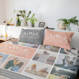 Elke kleur   Monogram bijtende familienaam Kussensloop