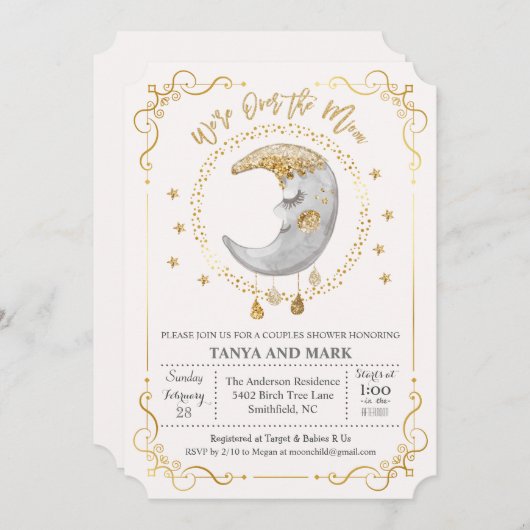 ELKE KLEUR - Over the Moon Baby shower Invitation Kaart (Voorkant / Achterkant)
