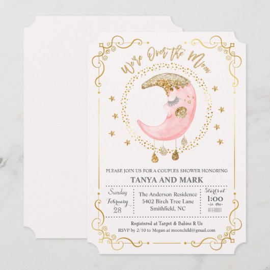 ELKE KLEUR - Over the Moon Baby shower Invitation Kaart (Voorkant / Achterkant)