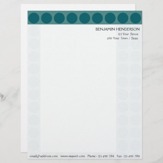 elke kleur Polka Dots Pattern op Blauwgroen Persoonlijk Briefhoofd (Voorkant / Achterkant)