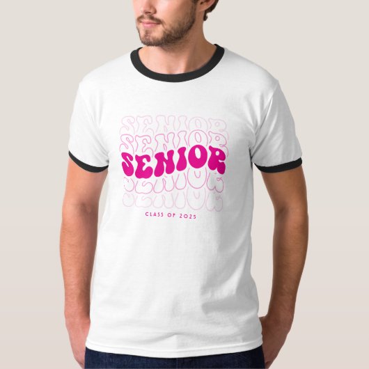 Elke kleur | Retro Wavy Senior Afstuderen T-shirt (Voorkant)
