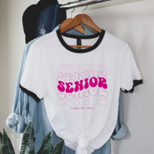 Elke kleur Retro Wavy Senior Afstuderen T-shirt