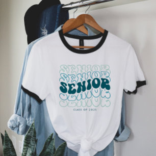 Elke kleur   Retro Wavy Senior Afstuderen T-shirt