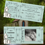 Elke kleur Romantic Chapel Ticket Weduwfoto Kaart<br><div class="desc">Retro Cottcore Ticket Style Modern Romantic, We gaan naar de Chapel, we gaan gehuwde pasta-mint en witte Christelijke kerkelijke bruiloft of Las Vegas Style, we hebben een Chapel Wedding Photo Card uitgebuit. Las Vegas Ticket Style Retro Romantic Bleek Dusty Green Cottagcore Aesthetisch Religious De twee zullen één Bijbelse Quote-scriptie worden....</div>