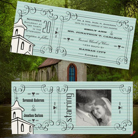 Elke kleur Romantic Chapel Ticket Weduwfoto Kaart