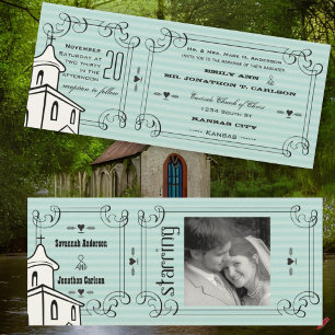 Elke Kleur Romantische Kapel Ticket Huwelijksfoto Kaart