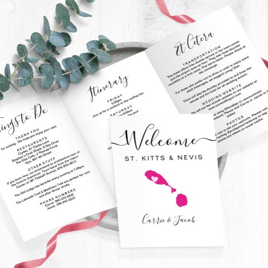 Elke kleur St. Kitts & Nevis bruiloft welkomstbrie Drieluik Programma