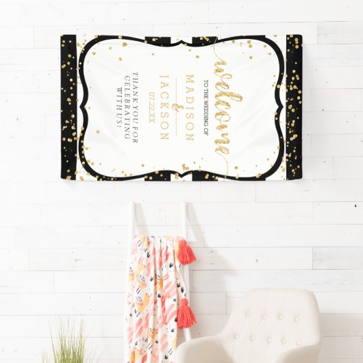 Elke kleur strepen & gouden Confetti bruiloft welk Spandoek (Insitu)