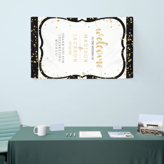 Elke kleur strepen & gouden Confetti bruiloft welk Spandoek (Beurs)