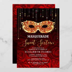 Elke Kleur Thema Sweet 16 Maskerade Verjaardag Folie Uitnodiging