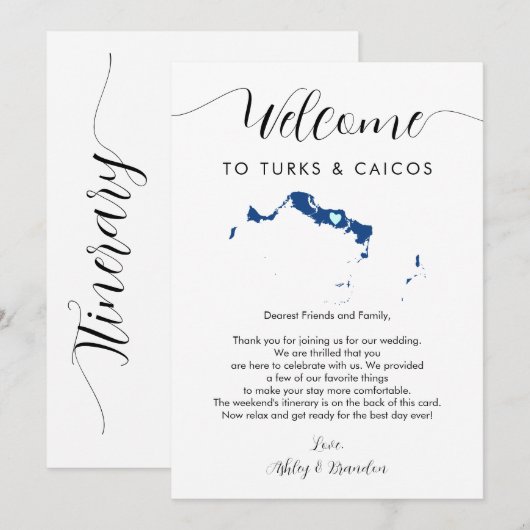 Elke kleur Turk & Caicos bruiloft welkom route (Voorkant / Achterkant)
