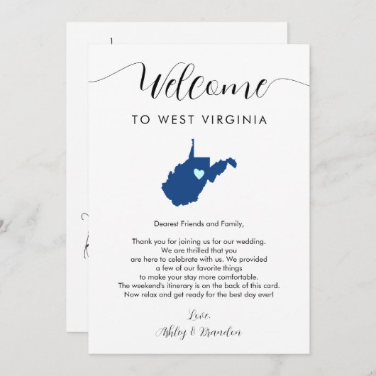 Elke kleur West Virginia bruiloft welkom route (Voorkant / Achterkant)