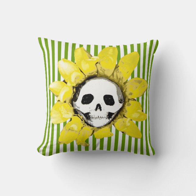 ELKE KLEUR WITTE STREEP Schedel Zonnebloem Kussen (Voorkant)