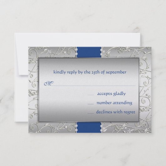 Elke Kleur Zilveren bruiloft getoond in Royal Blue RSVP Kaartje (Voorkant)