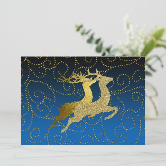 Elke kleur zwart ombre twee gouden rendieren vakan feestdagenkaart (Staand voorkant)