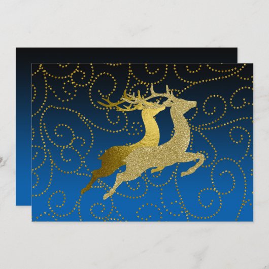 Elke kleur zwart ombre twee gouden rendieren vakan feestdagenkaart (Voorkant / Achterkant)