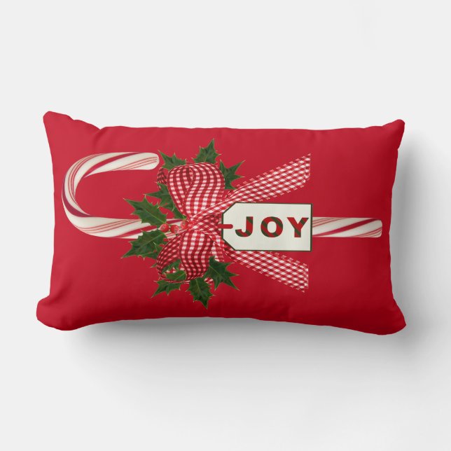 Elke kleurachtergrond Candy Cane "Joy" Kerstmis Kussen (Voorkant)