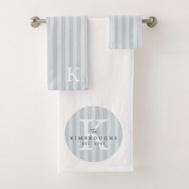 Elke kleuren Grijs gestreept rond familiemonogram Bad Handdoek