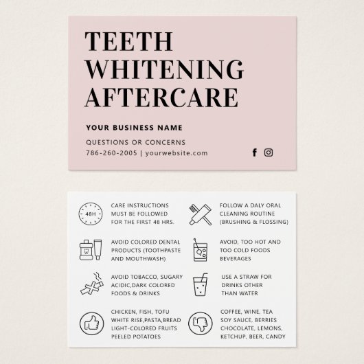 Elke kleurentest Whitening Aftercare Instructies Visitekaartje (Voorkant /achterkant)