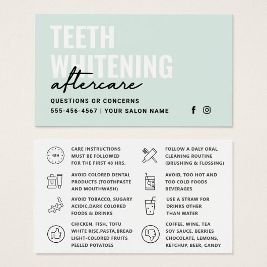 Elke kleurentest Whitening Aftercare Instructies Visitekaartje (Voorkant /achterkant)
