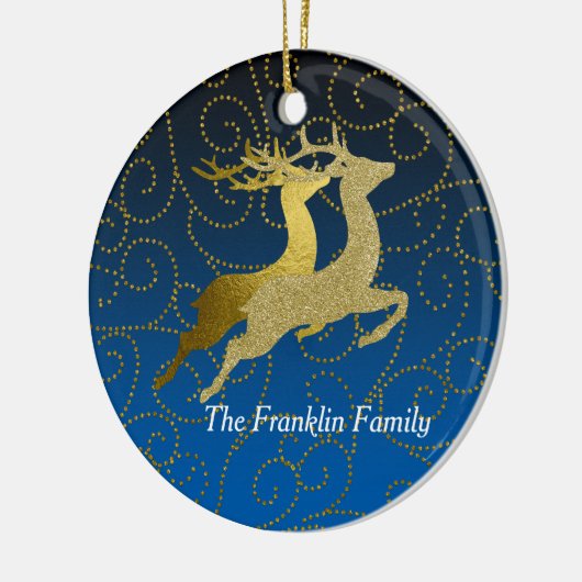 Elke kleurloze zwarte ombre Two Gold Reindeer Holi Keramisch Ornament (Links)